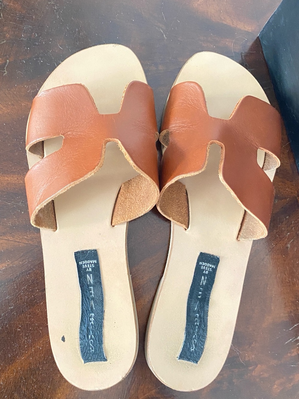 Steven by Steve Madden Dark Cognac Leather Slide Sandals 6.5 - Picture 4 of 7
